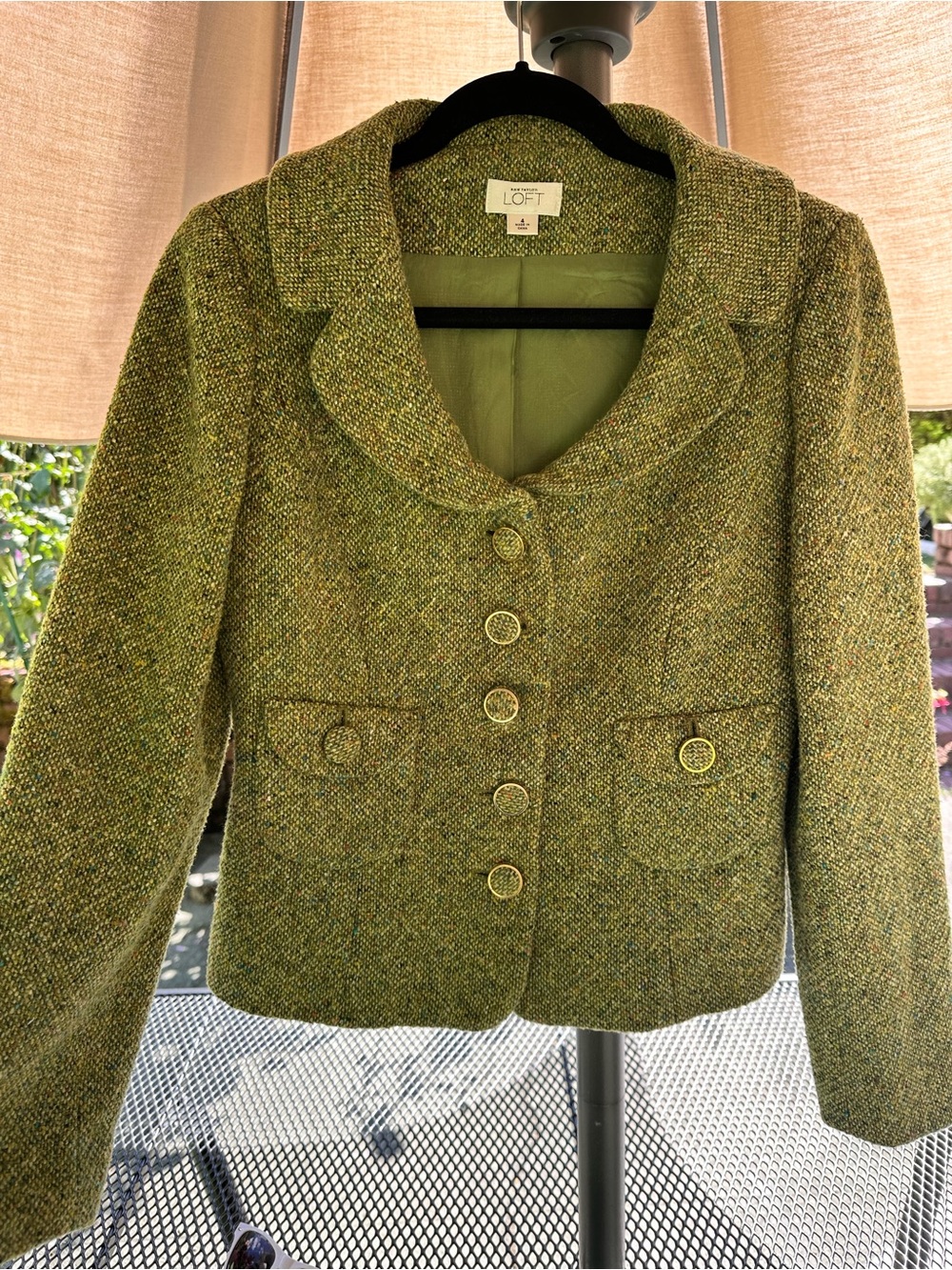 LOFT Olive Green Wool Tweed Tailored Blazer